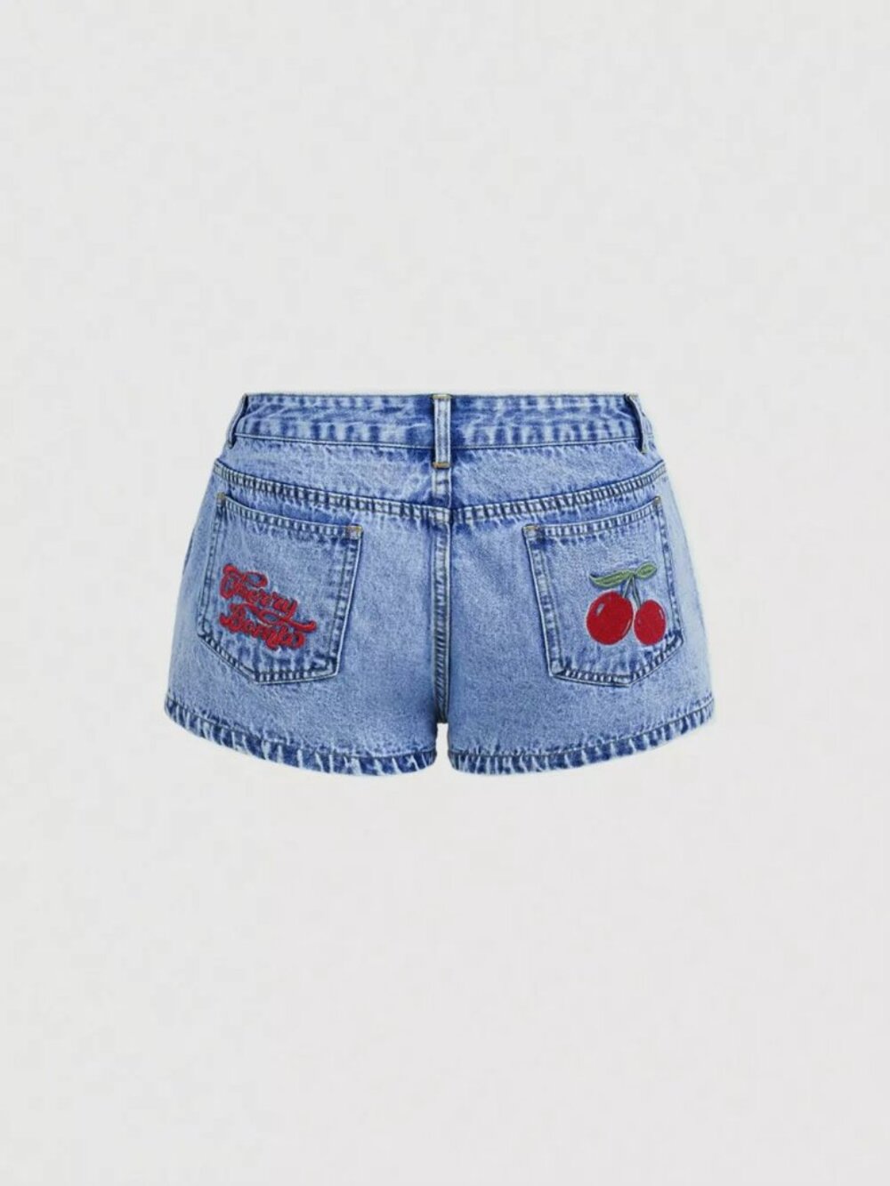 Cherry Embroidered Denim Shorts